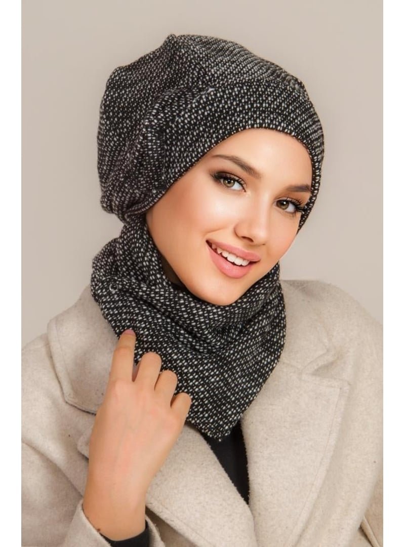 AİŞE TESETTÜR Siyah Melanj Bere Ve Etol Takım