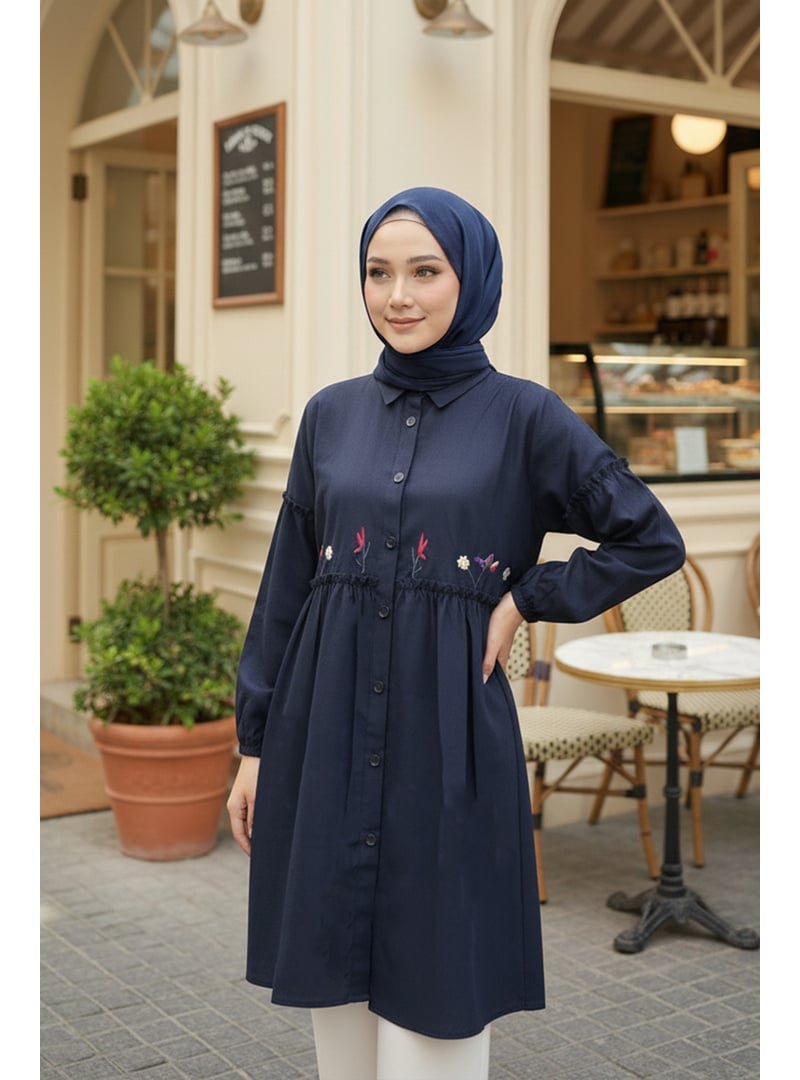 Neva Style Nakış Desenli Lacivert Tunik 40603l