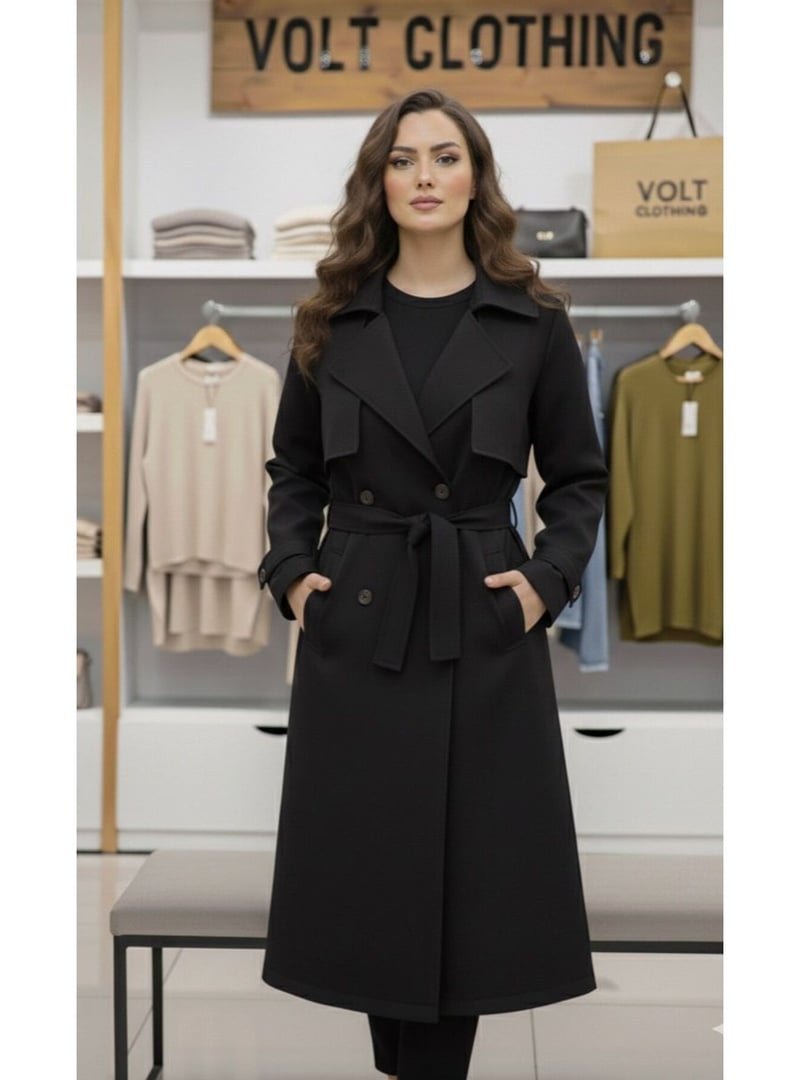 Volt Clothing Siyah Kruvaze Kuşaklı Trençkot