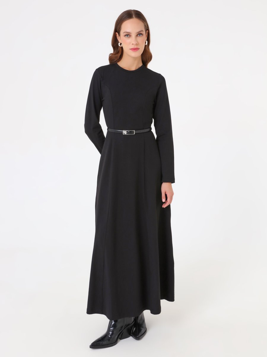 Refka Siyah Doğal Kumaşlı A Form Elbise Refka Siyah Doğal Kumaşlı A Form Elbise