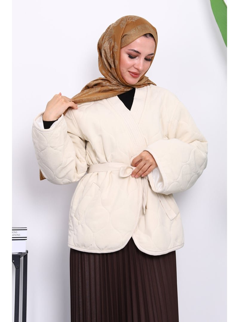 İmaj Butik Krem Kapitone Kuşaklı Astarlı Ceket İmaj Butik Krem Kapitone Kuşaklı Astarlı Ceket