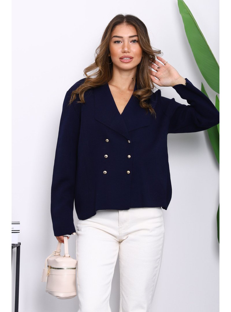 İmaj Butik Lacivert Kruvaze Yaka Düğmeli Triko Hırka