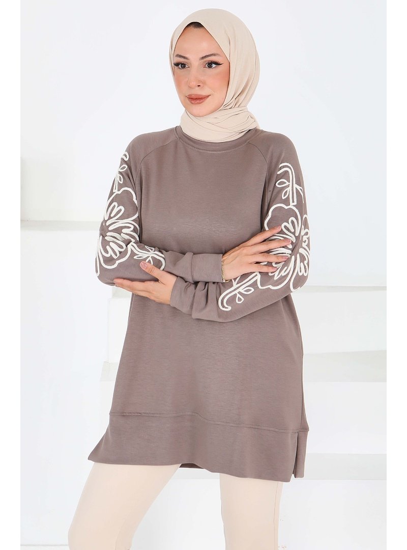 Tofisa Vizon Kolları Nakış Detaylı Modal Tunik