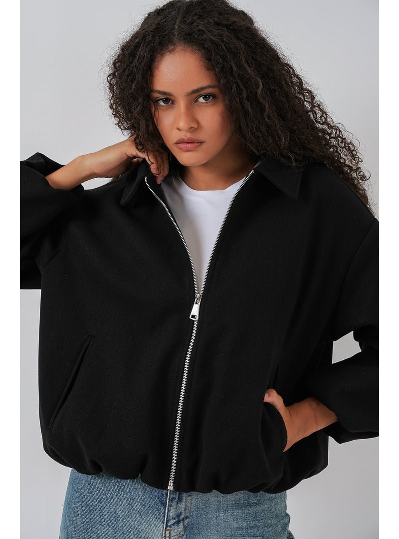 Bigdart Siyah Büzgülü Oversize Kaşe Ceket Bigdart Siyah Büzgülü Oversize Kaşe Ceket
