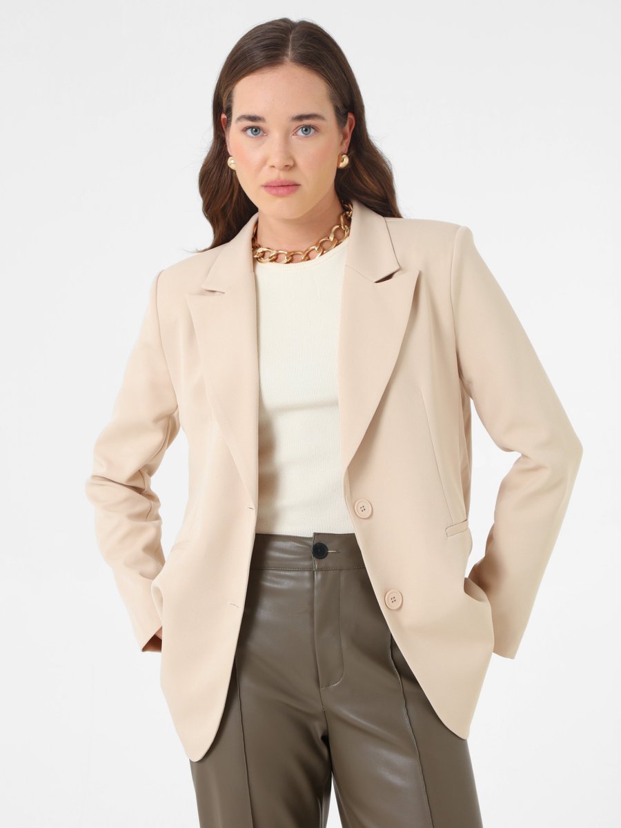 Refka Bej Çift Düğmeli Astarlı Blazer Ceket