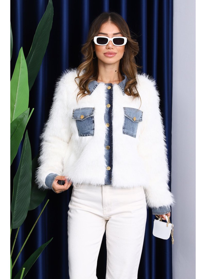 İmaj Butik Ekru Kot Detaylı Cepli Kürk Ceket İmaj Butik Ekru Kot Detaylı Cepli Kürk Ceket