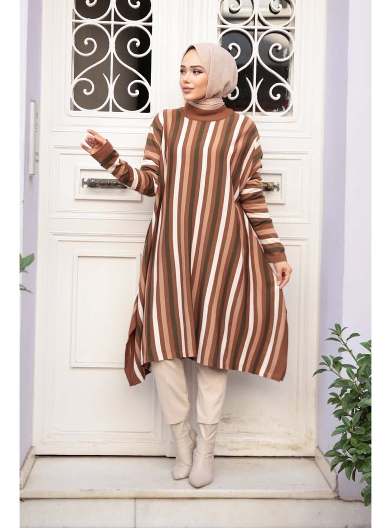 Neva Style Çizgili Taba Triko Panço Tunik 56751tb Neva Style Çizgili Taba Triko Panço Tunik 56751tb