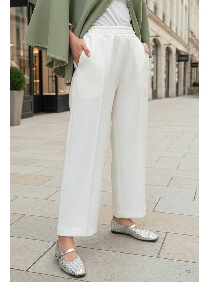 Salih Çelebi Beyaz Önü Çımalı Scuba Pantolon