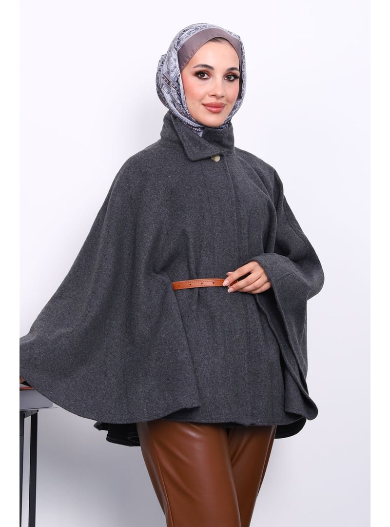 İmaj Butik Antrasit Hakim Yaka Bel Kemerli Panço İmaj Butik Antrasit Hakim Yaka Bel Kemerli Panço