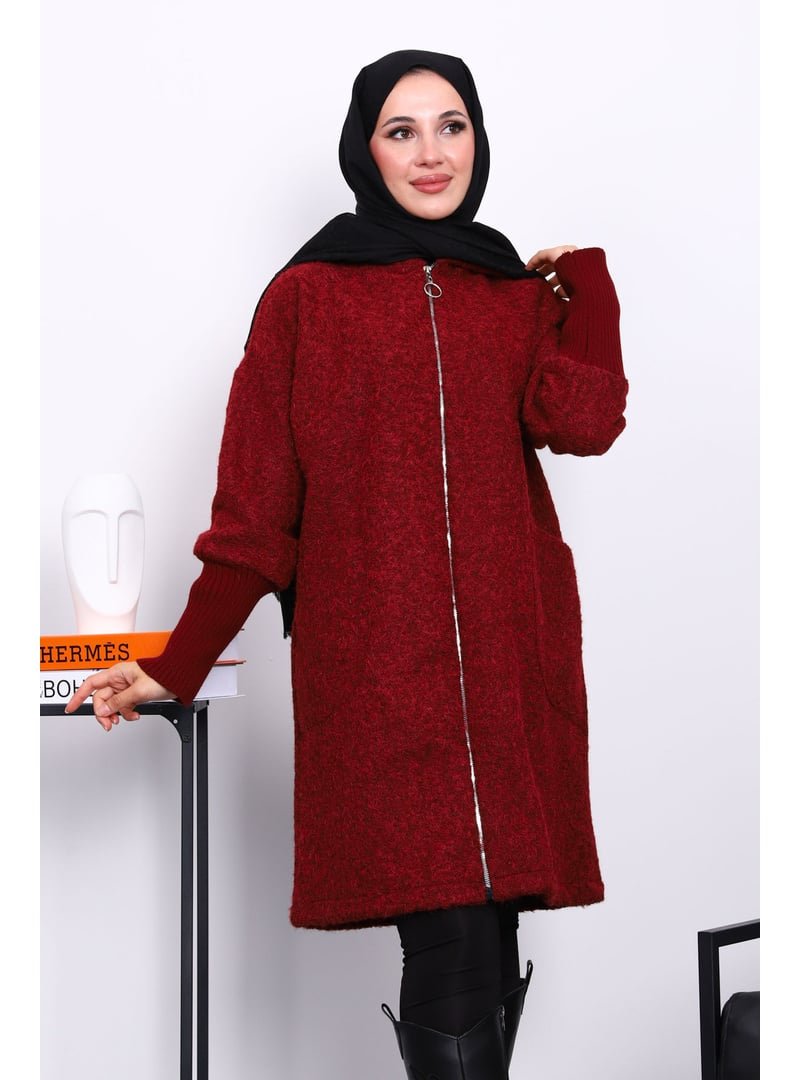 İmaj Butik Bordo Fermuarlı Yün Kaşe Kaban İmaj Butik Bordo Fermuarlı Yün Kaşe Kaban