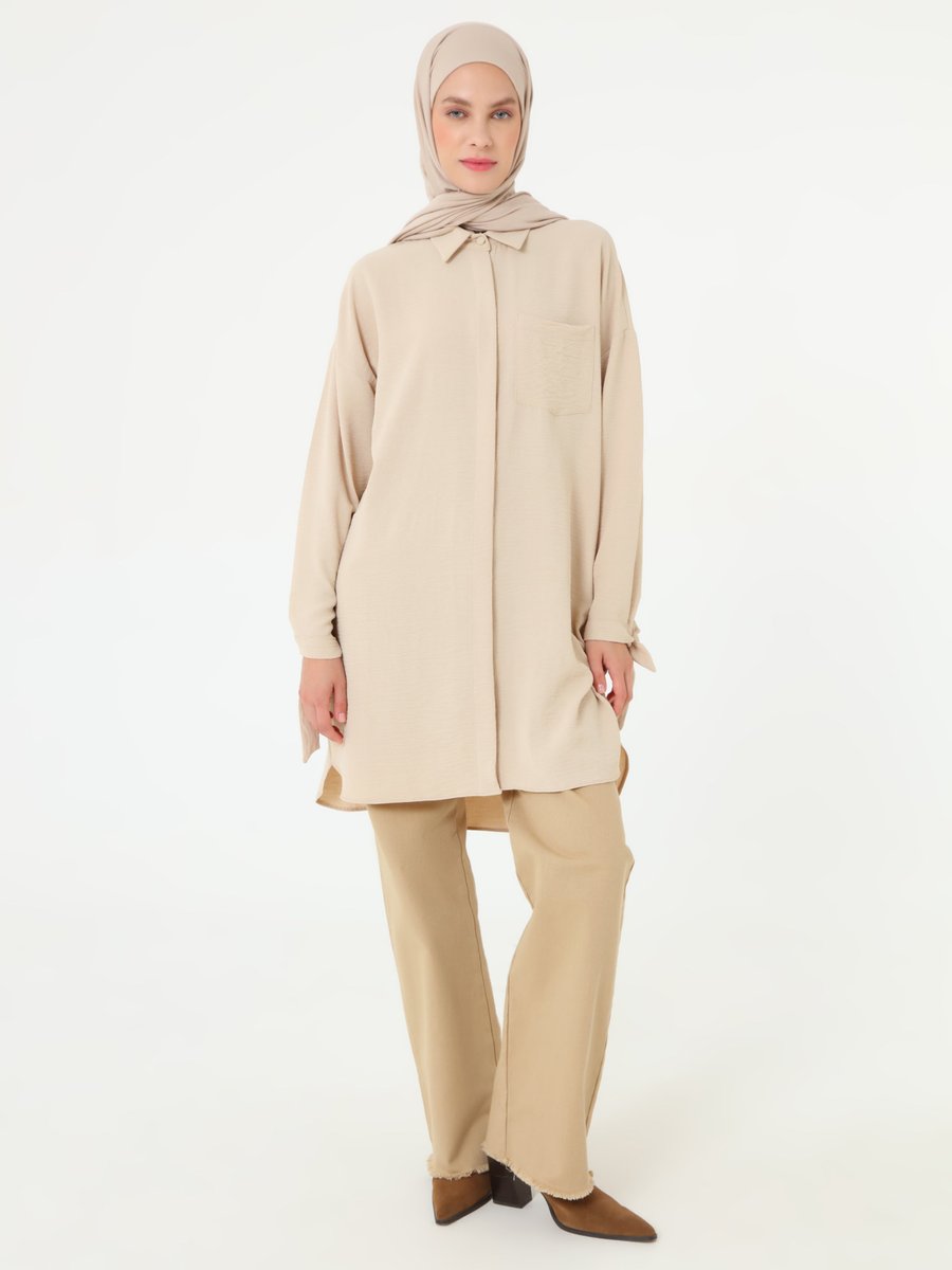 Refka Manşeti Bağlama Detaylı Tunik Tas Rengi