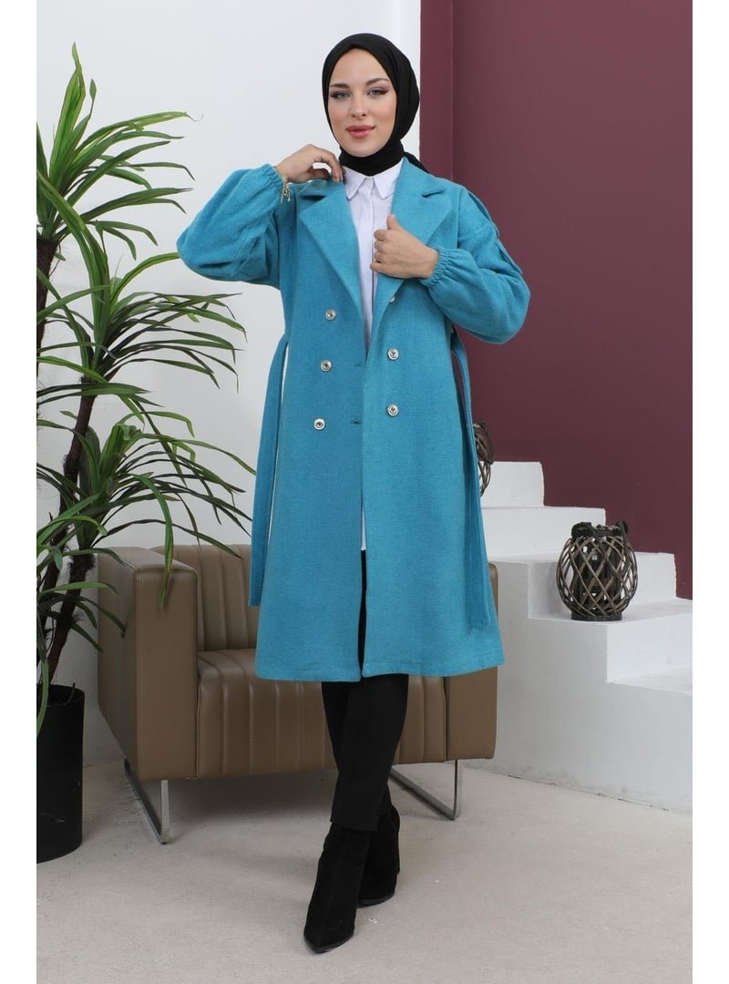 MISSVALLE Mavi Düğme Detaylı Kaşe Kaban