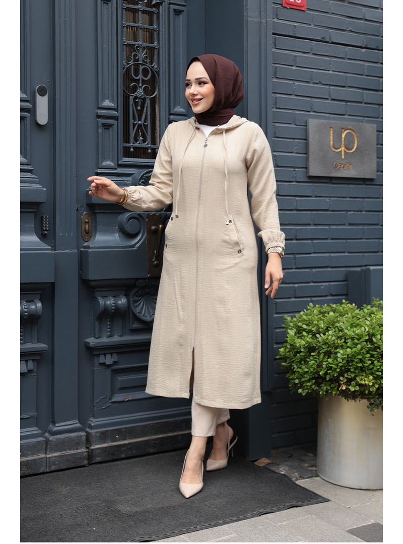 Neva Style Kapüşonlu Bej Kap 539bej