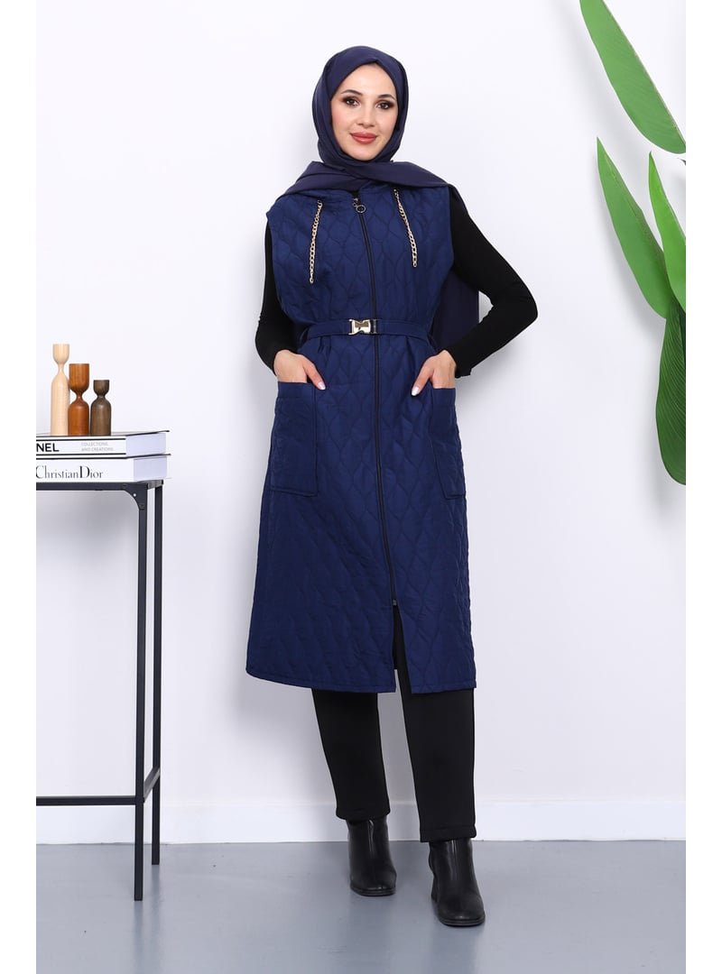 İmaj Butik Lacivert Kapüşonlu Kemerli Kapitone Yelek İmaj Butik Lacivert Kapüşonlu Kemerli Kapitone Yelek