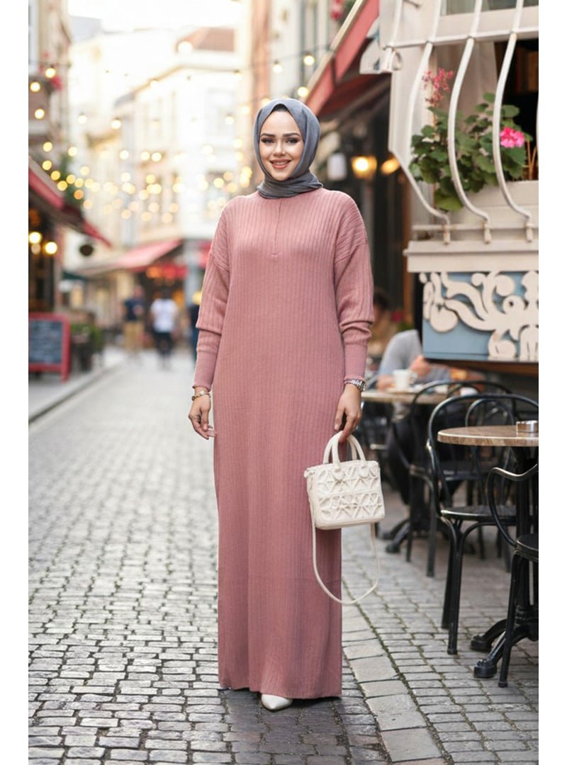 Neva Style Fitilli Gül Kurusu Triko Elbise 60481gk