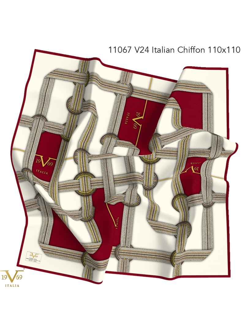 19v69 ITALIA Bordo Desenli İtalyan Şifon Eşarp Askısı İle Birlikte 110x110 Cm