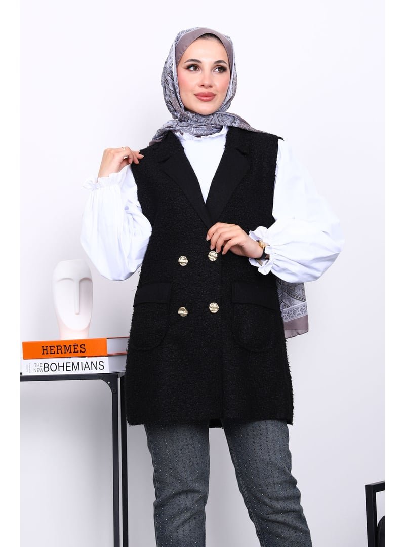 İmaj Butik Siyah Düğmeli Buklet Yelek İmaj Butik Siyah Düğmeli Buklet Yelek