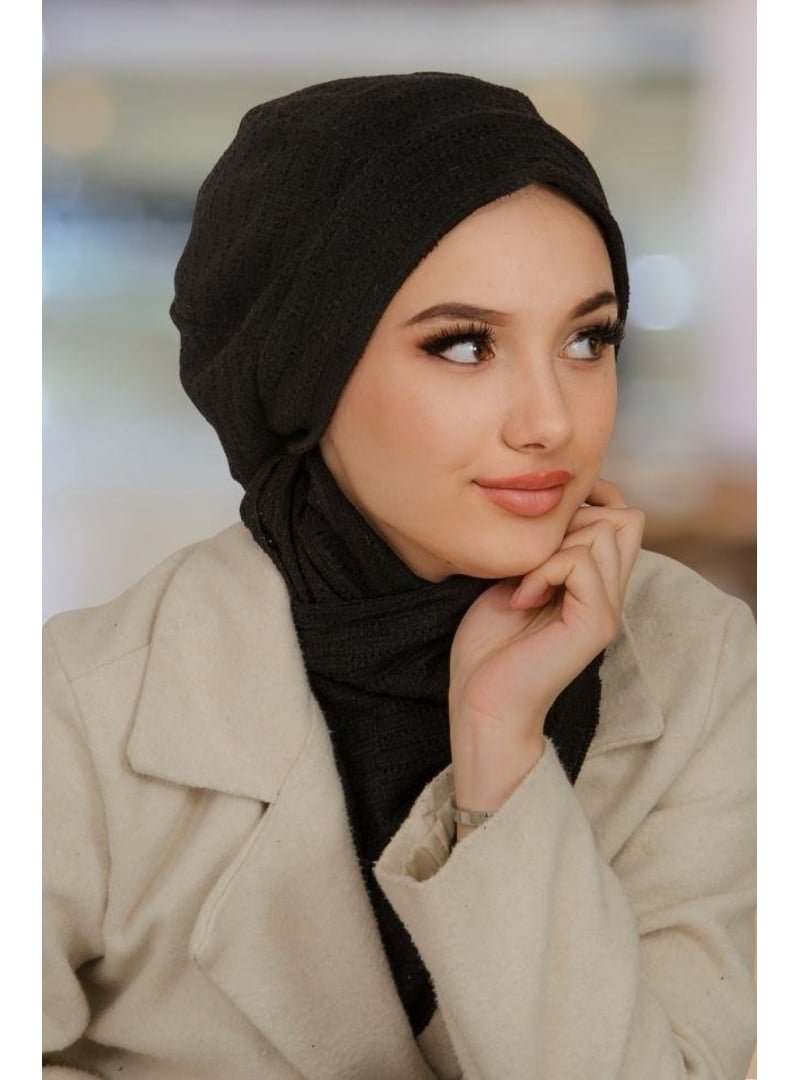 AİŞE TESETTÜR Siyah Triko Bere Ve Etol Takım