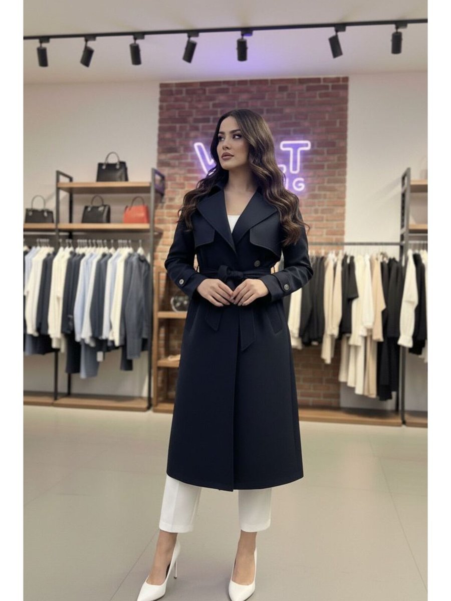 Volt Clothing Lacivert Kruvaze Kuşaklı Trençkot