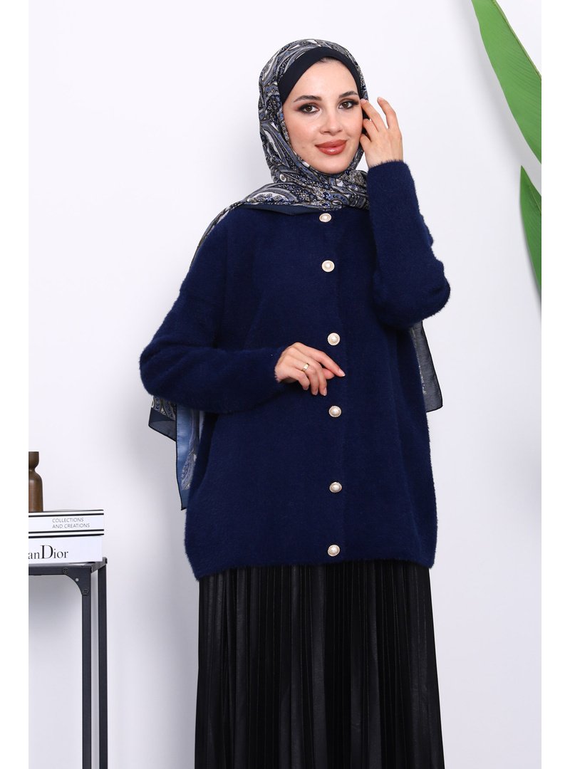 İmaj Butik Lacivert Bisiklet Yaka Angora Yumoş Hırka