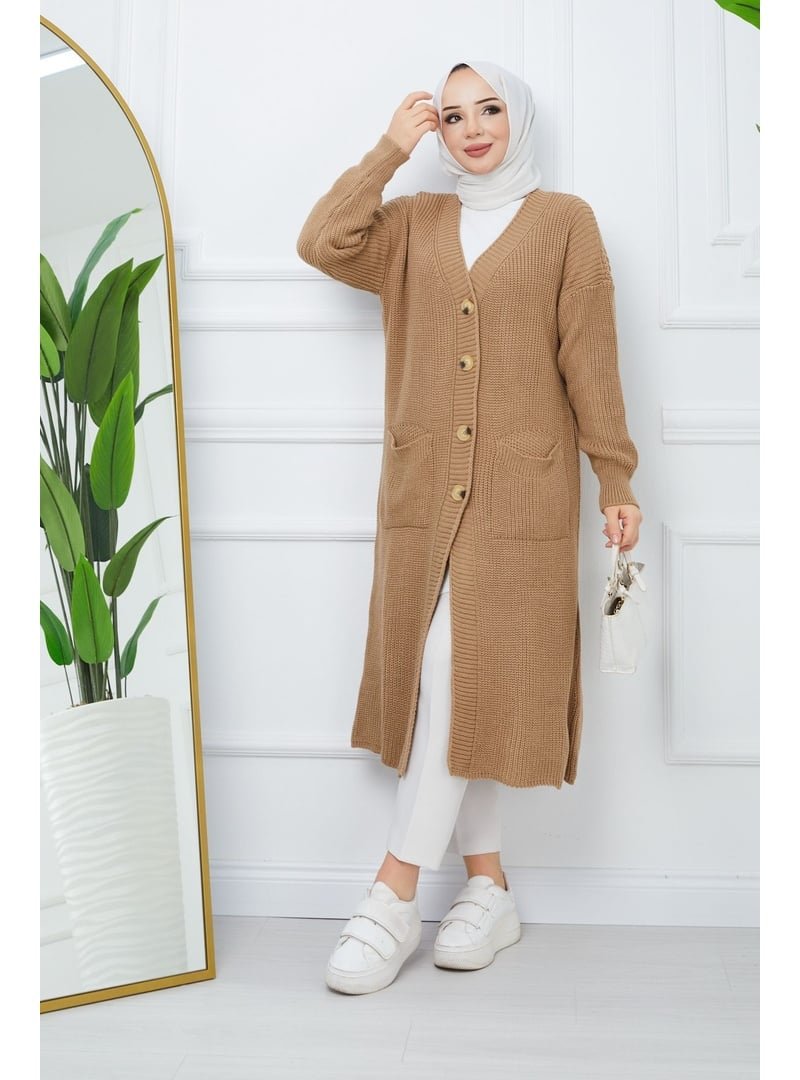 Pamuk Butik Düğmeli Cepli Siyah Triko Salaş Hırka