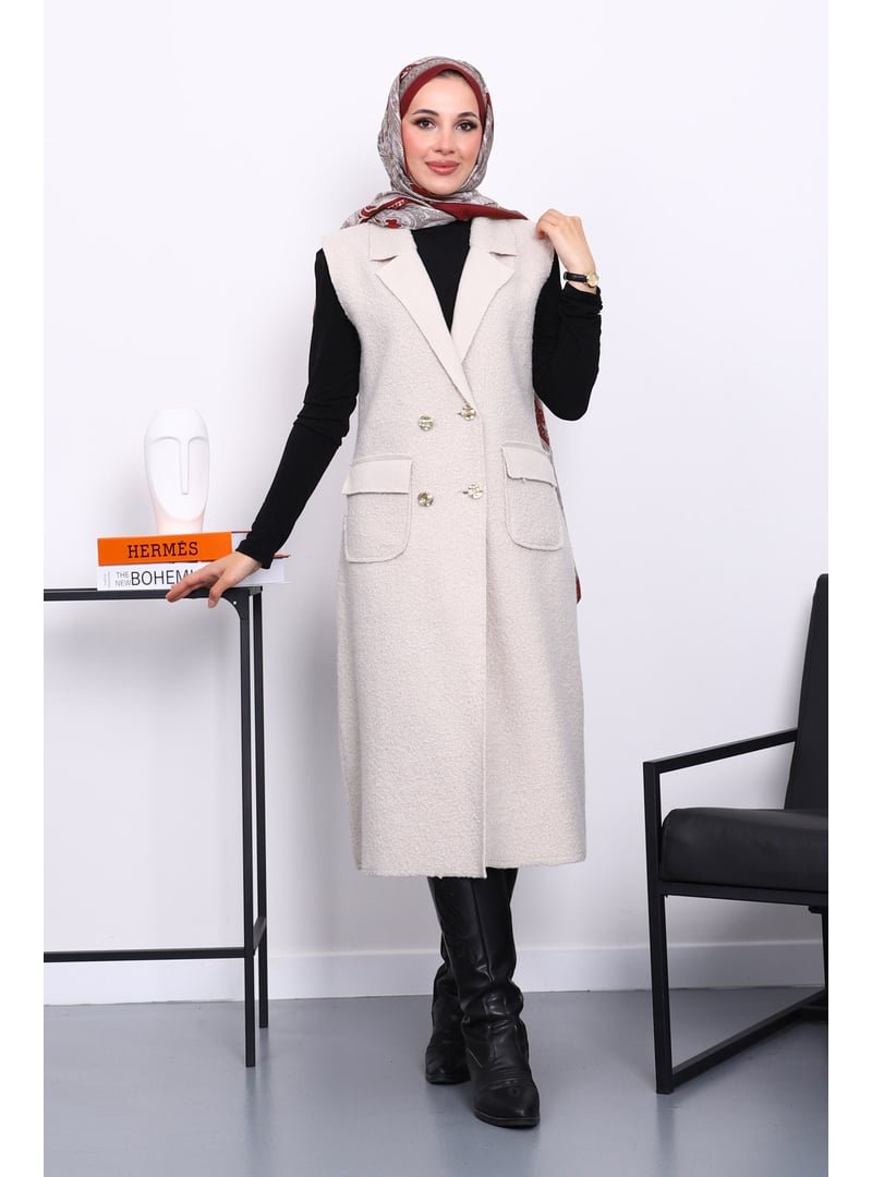 İmaj Butik Taş Düğmeli Uzun Buklet Yelek İmaj Butik Taş Düğmeli Uzun Buklet Yelek