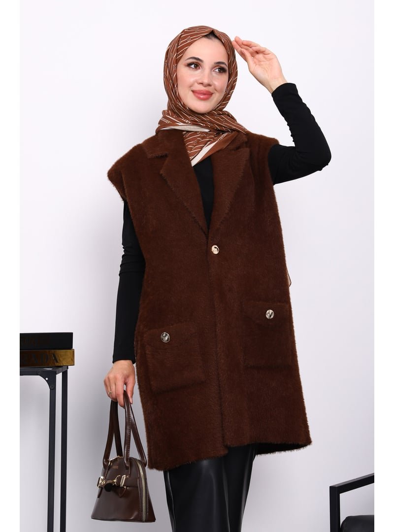 İmaj Butik Kahverengi Cepli Uzun Angora Yumoş Yelek İmaj Butik Kahverengi Cepli Uzun Angora Yumoş Yelek