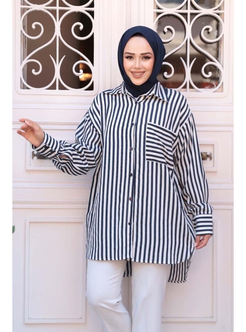 Neva Style Çizgili Lacivert Gömlek 10469l Neva Style Çizgili Lacivert Gömlek 10469l