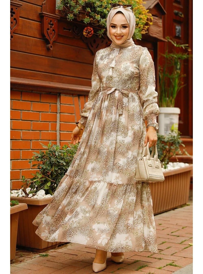 Neva Style Desenli Bej Elbise 33560bej Neva Style Desenli Bej Elbise 33560bej