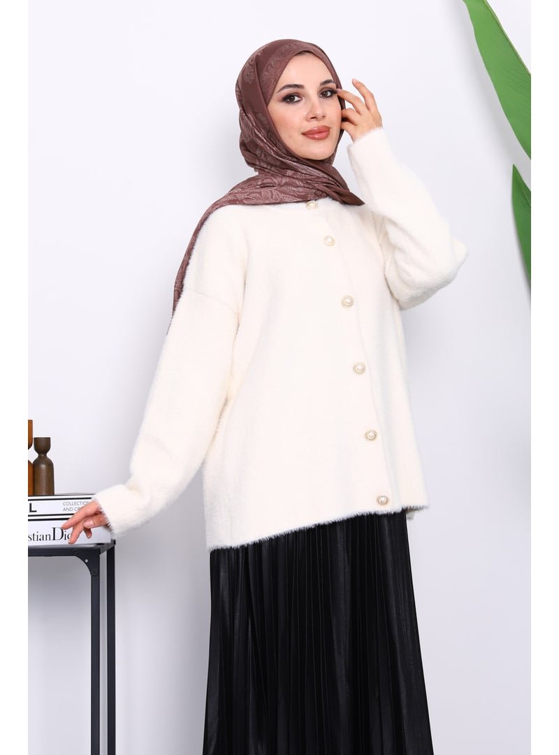 İmaj Butik Krem Bisiklet Yaka Angora Yumoş Hırka