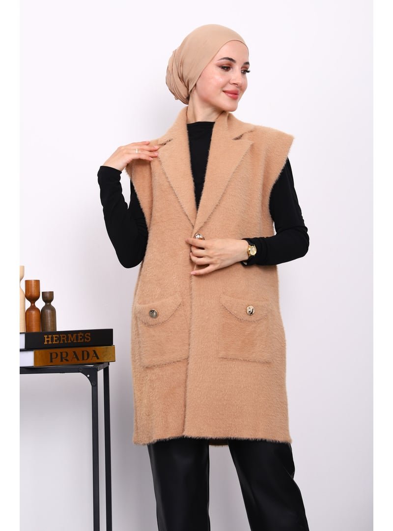 İmaj Butik Bisküvi Cepli Uzun Angora Yumoş Yelek İmaj Butik Bisküvi Cepli Uzun Angora Yumoş Yelek