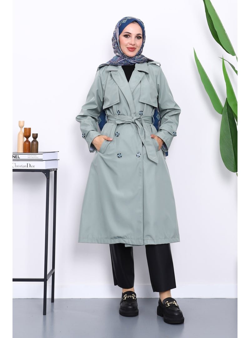 İmaj Butik Çağla Kravuze Yaka Bel Kemerli Düğmeli Trençkot İmaj Butik Çağla Kravuze Yaka Bel Kemerli Düğmeli Trençkot