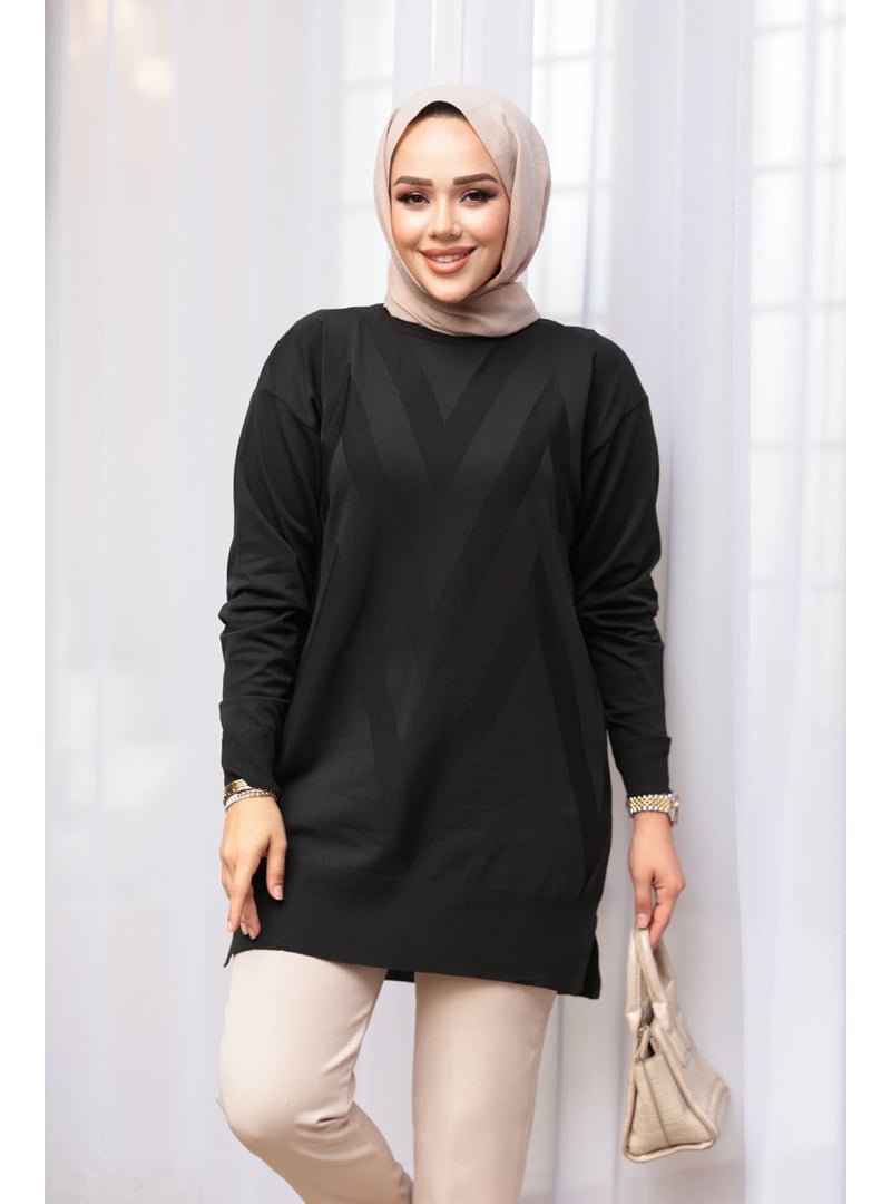 Neva Style Desenli Siyah Triko Kazak Tunik 17211s Neva Style Desenli Siyah Triko Kazak Tunik 17211s