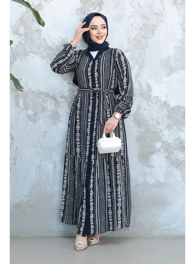 Neva Style Desenli Lacivert Elbise 23921l Neva Style Desenli Lacivert Elbise 23921l
