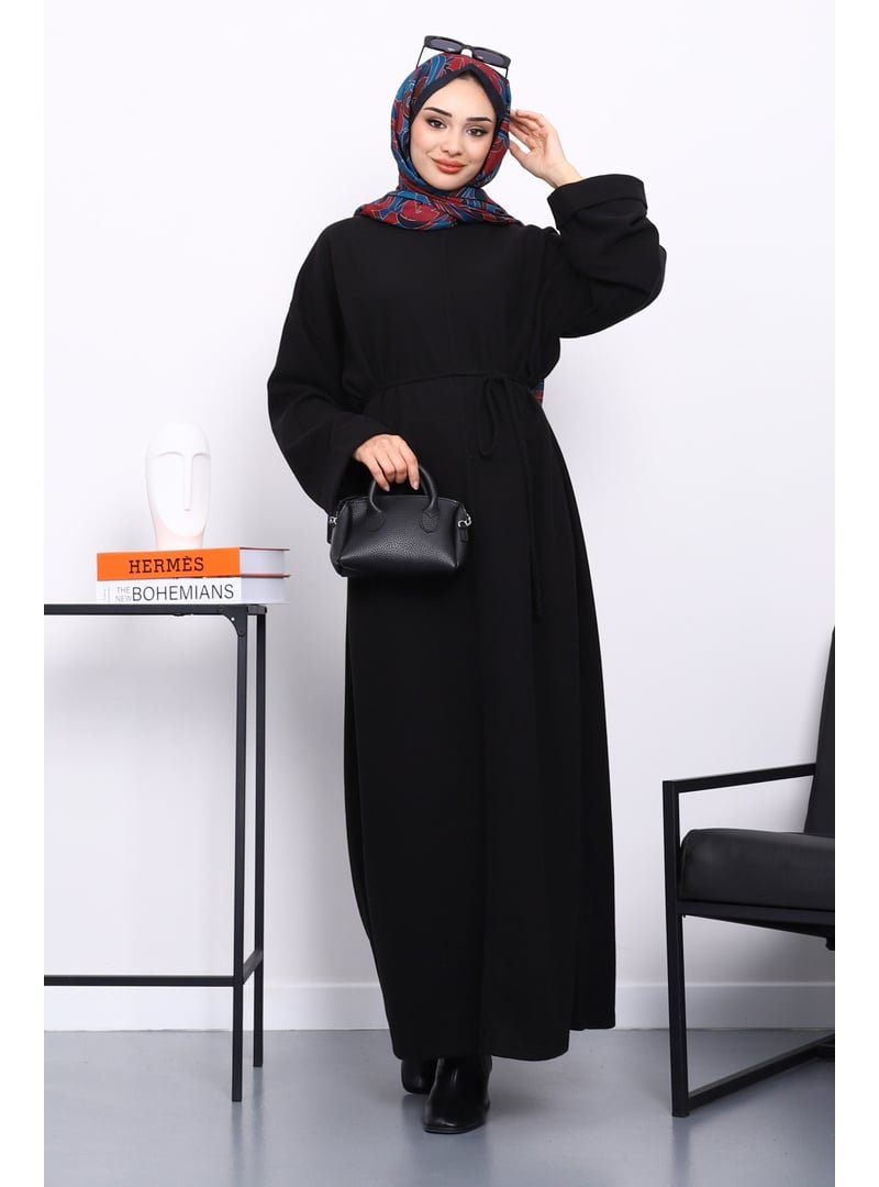 İmaj Butik Siyah Önü Dikişli Oversize Dokulu Elbise