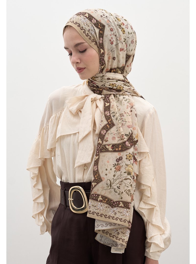 FRESHSCARFS Bej Berthe Desen Şal FRESHSCARFS Bej Berthe Desen Şal