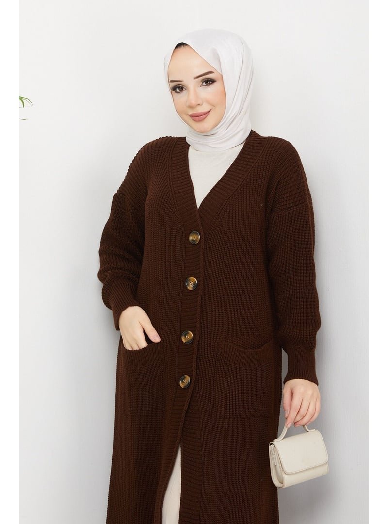 Pamuk Butik Düğmeli Cepli Siyah Triko Salaş Hırka