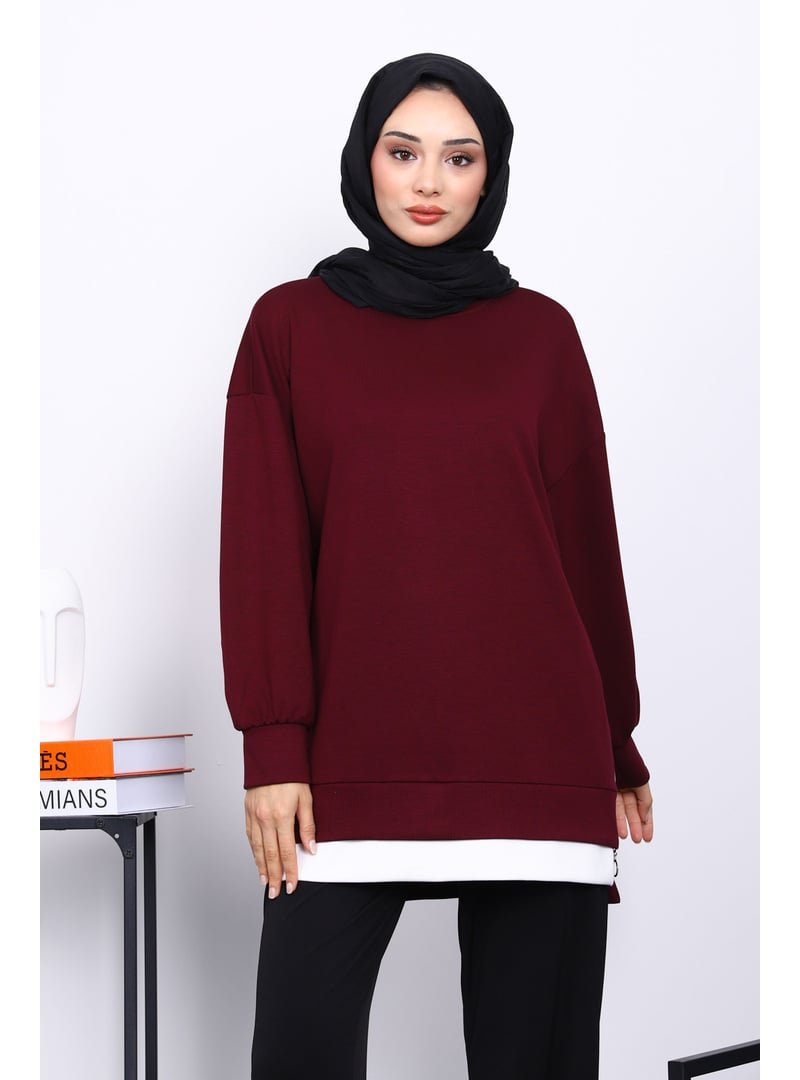 İmaj Butik Mürdüm Bisiklet Yaka Yan Fermuarlı Tunik