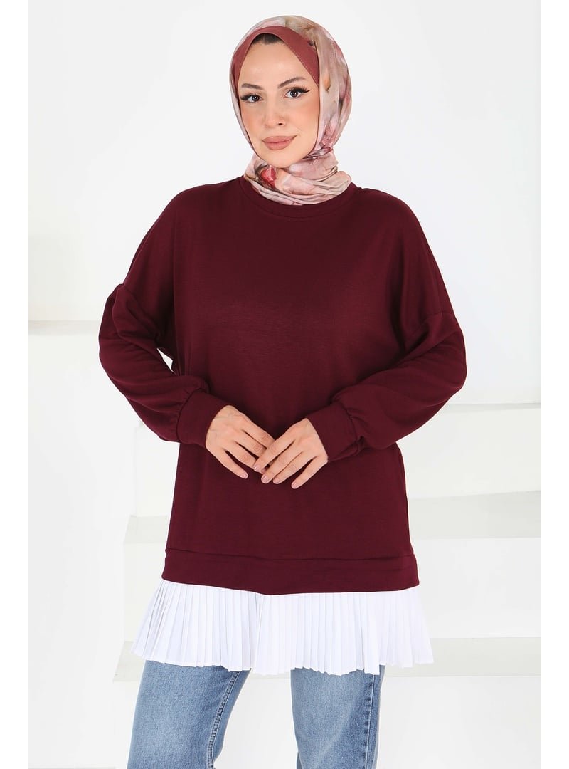 Tofisa Bordo Eteği Pile Detaylı Modal Tunik Tofisa Bordo Eteği Pile Detaylı Modal Tunik