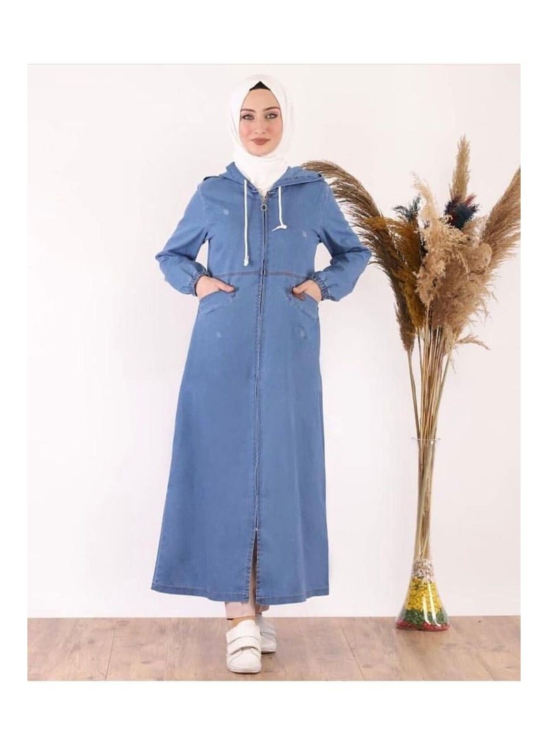 Harmatime butik Cepli Fermuarlı Kapüşonlu Denim Kot Kap Harmatime butik Cepli Fermuarlı Kapüşonlu Denim Kot Kap