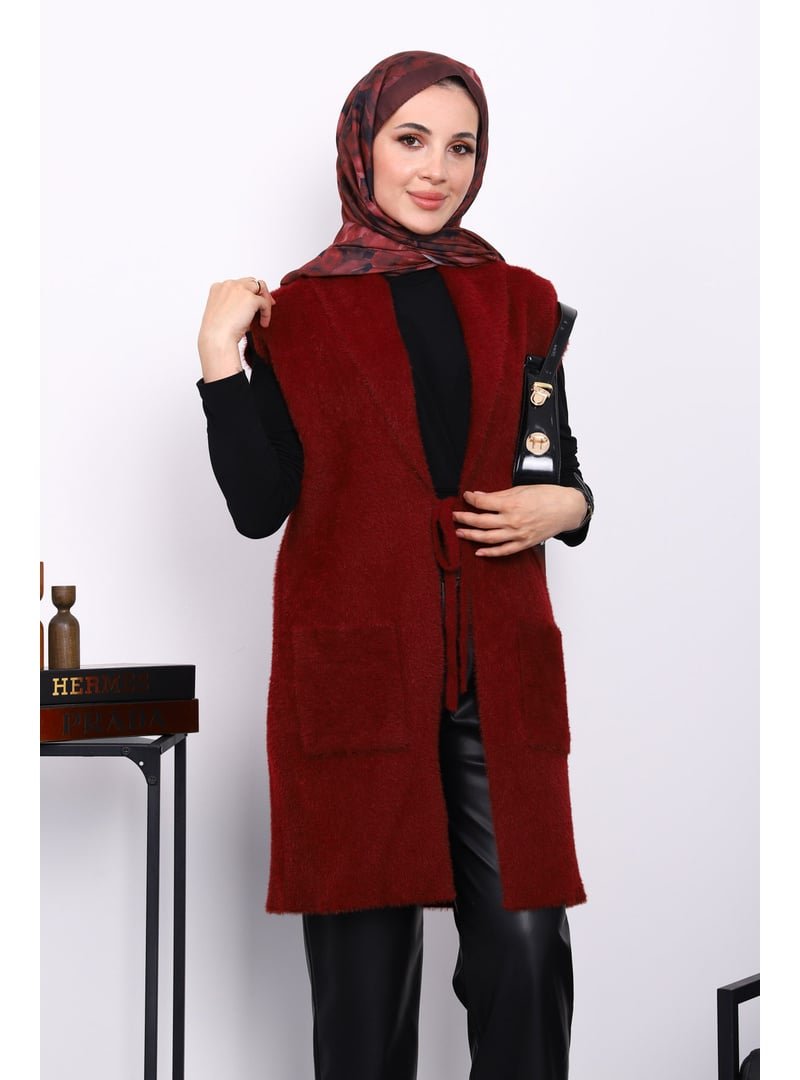 İmaj Butik Bordo Ön Bağlamalı Cepli Angora Yumoş Yelek İmaj Butik Bordo Ön Bağlamalı Cepli Angora Yumoş Yelek