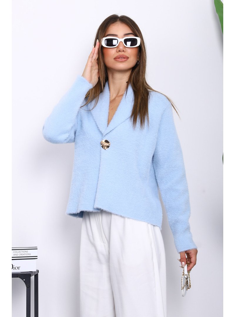 İmaj Butik Bebe Mavi Tek Düğmeli Angora Yumoş Triko Hırka