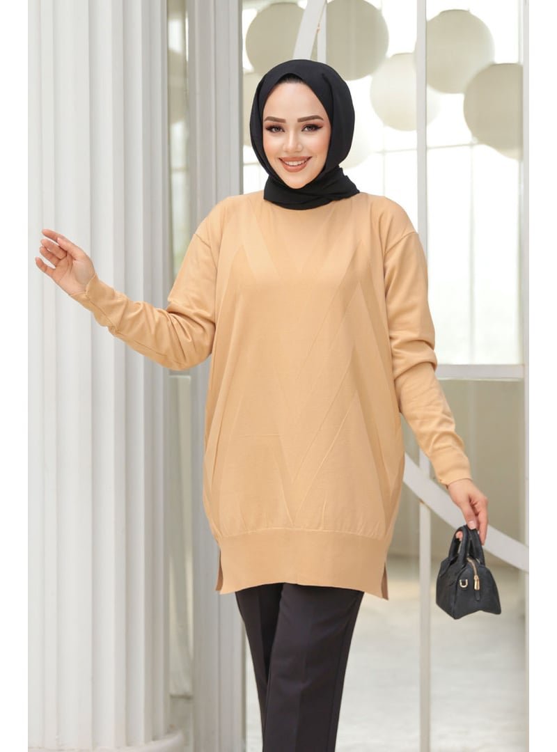 Neva Style Desenli Bisküvi Triko Kazak Tunik 17211bs