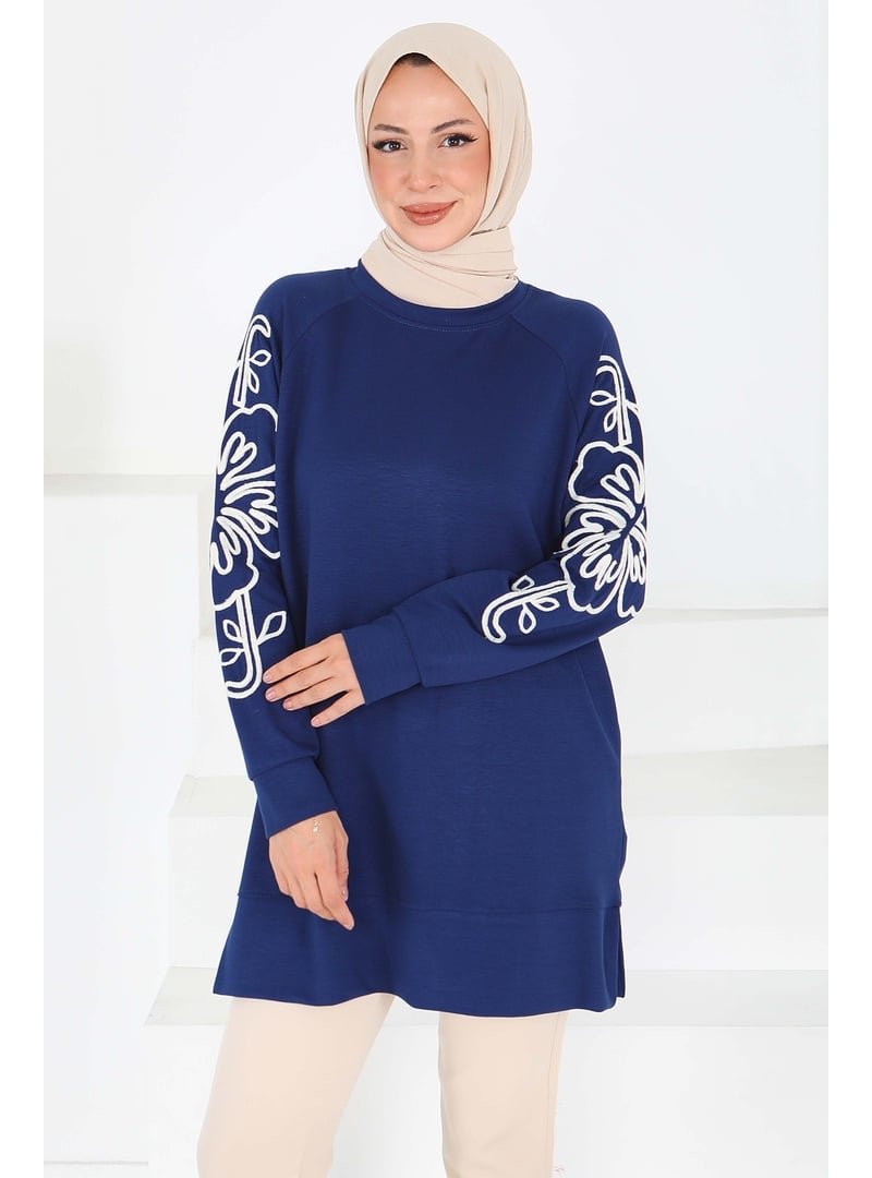 Tofisa Lacivert Kolları Nakış Detaylı Modal Tunik