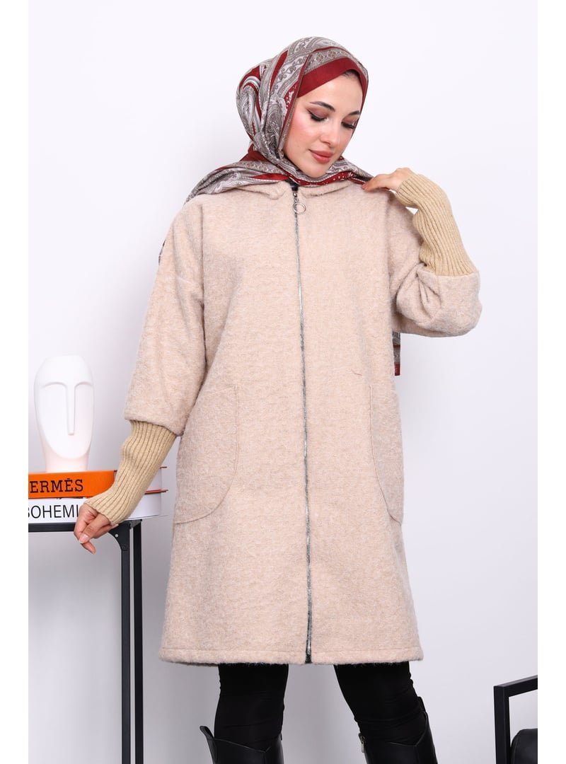 İmaj Butik Vizon Fermuarlı Yün Kaşe Kaban İmaj Butik Vizon Fermuarlı Yün Kaşe Kaban
