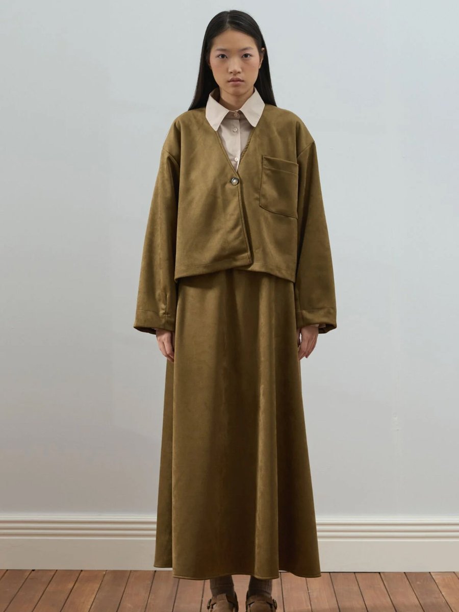 Ceylan Otantik Haki Süet Kloş Etek