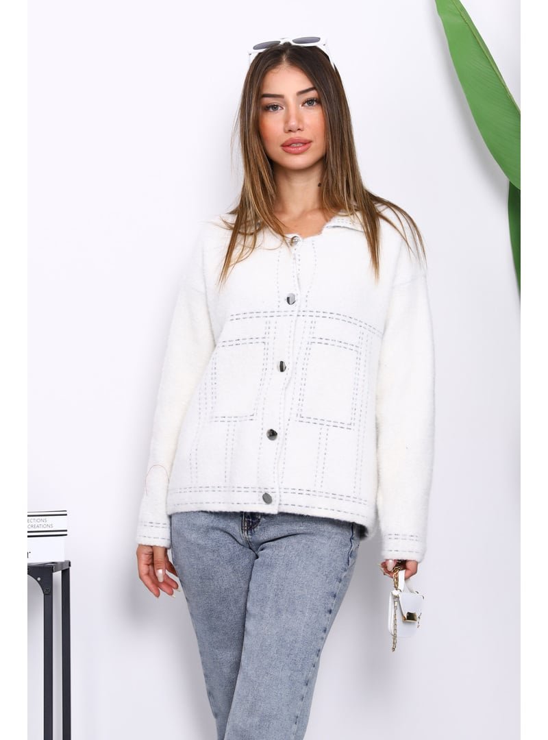 İmaj Butik Ekru Angora Yumoş Triko Hırka