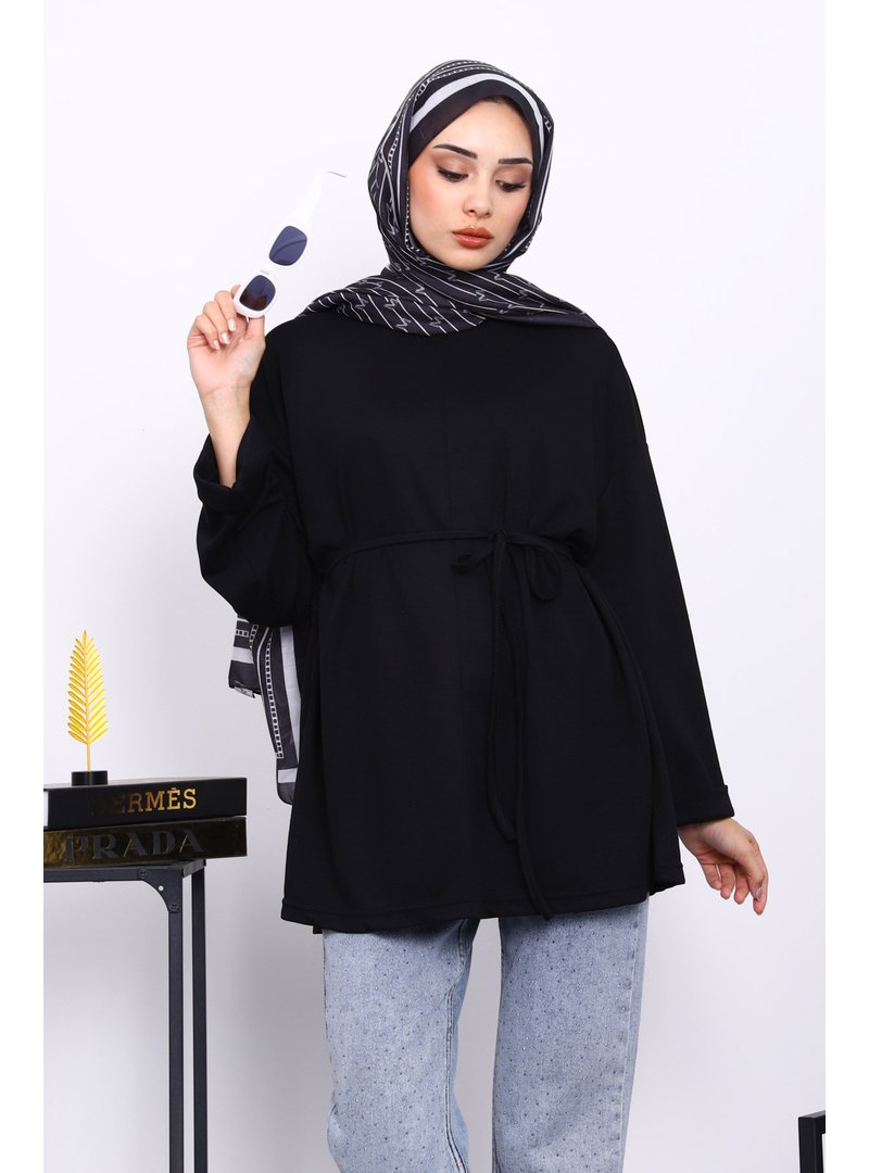 İmaj Butik Siyah Yanları Yırtmaçlı Bel İpli Tunik İmaj Butik Siyah Yanları Yırtmaçlı Bel İpli Tunik