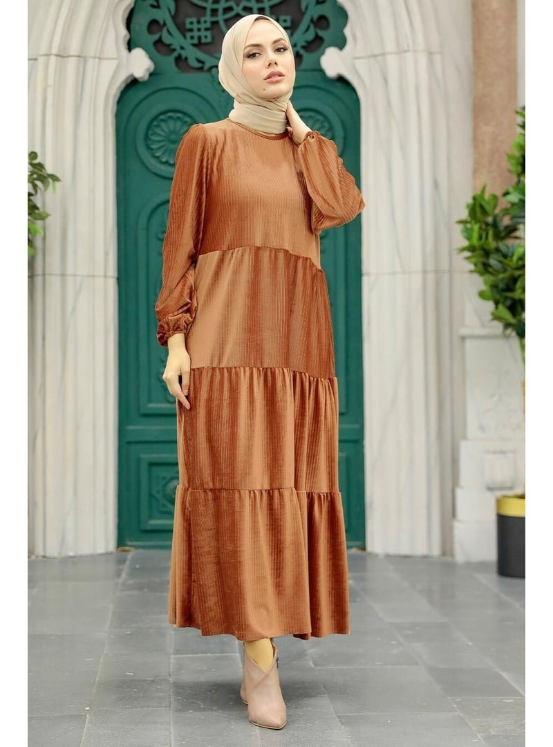 Neva Style Kat Piliseli Taba Kadife Elbise 1286tb Neva Style Kat Piliseli Taba Kadife Elbise 1286tb