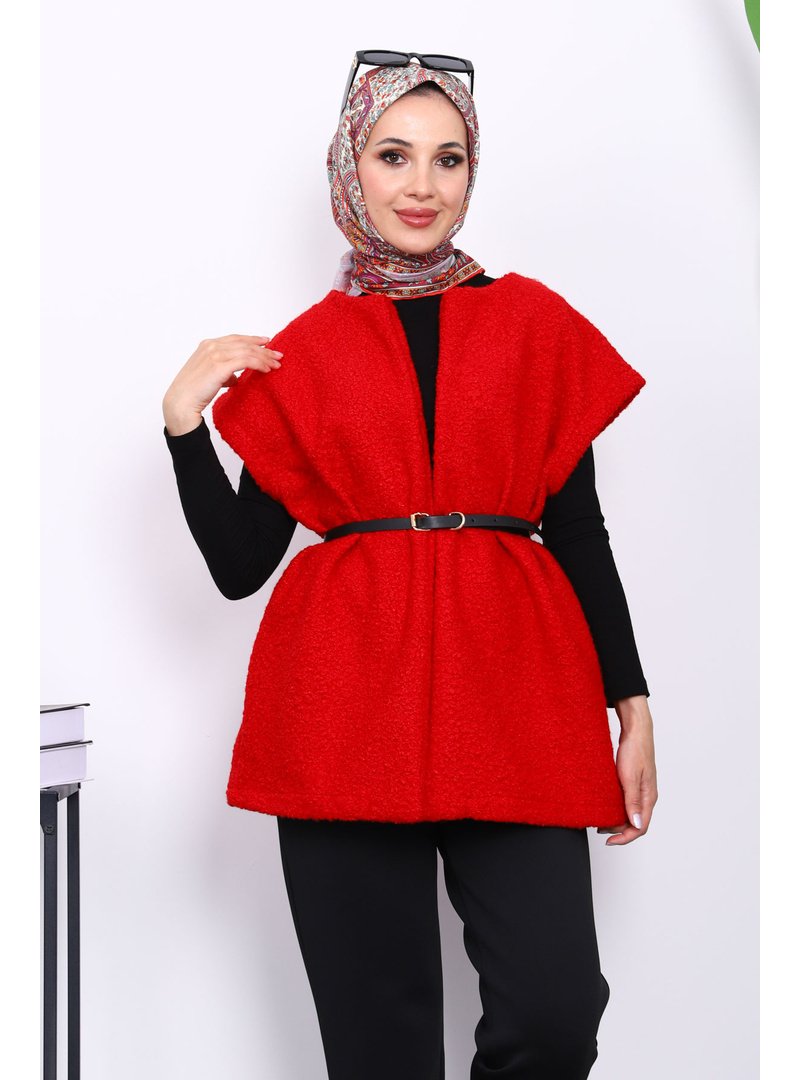 İmaj Butik Kırmızı Bel Kemerli Orkide Yelek İmaj Butik Kırmızı Bel Kemerli Orkide Yelek